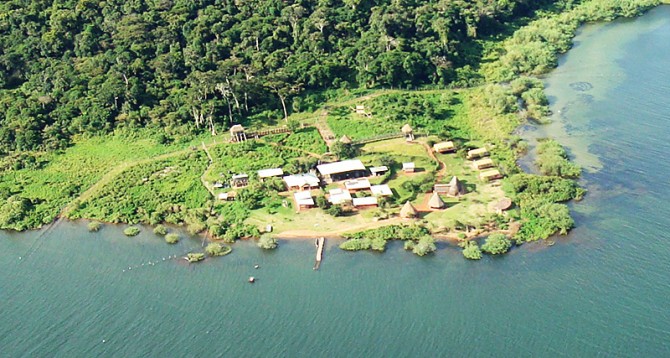 Birds eye view of the Ngamba Island and Chimpanzee Sanctuary